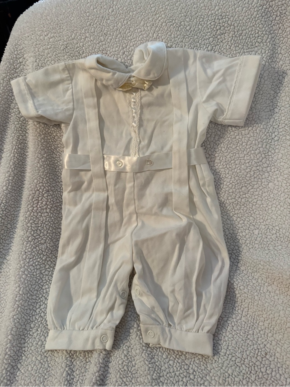 Ivory Baby One-Piece Romper with Satin Waistband Christening Collection B12